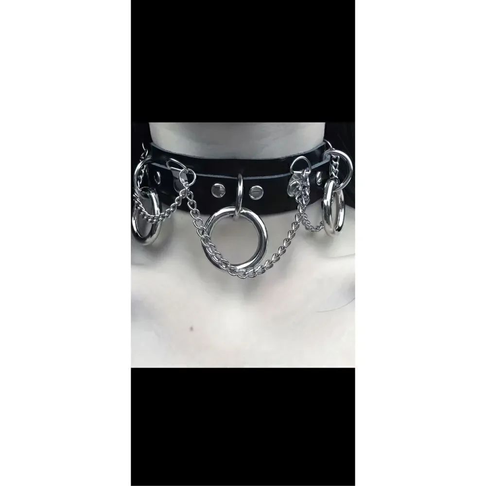 Black Gothic and silver, thick, wide adjustable collar.